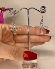 Clear Acrylic Cross Dangle Earrings With Crystal Rhinestones