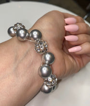 Silver Crystal Pearl Stretch Bracelet