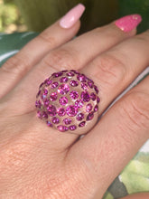 Clear Acrylic Dome Ring With Fuchsia Crystal Rhinestones