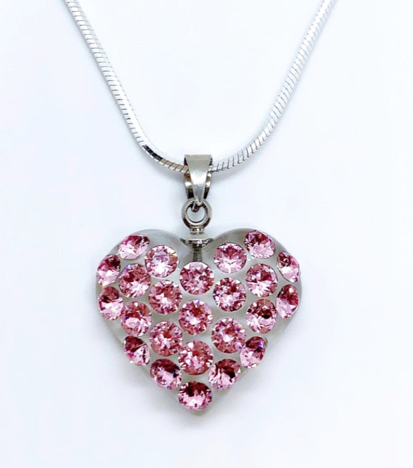 Pink Heart Made With Swarovski Crystal Elegant Gift Love Pendant Necklace |  eBay