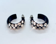 Black Acrylic Hoop Earrings With Crystal Rhinestones