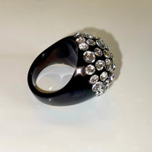 Black Acrylic Ring With Crystal Rhinestones