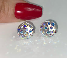 Clear Acrylic Stud Earrings With Aurora Borealis Crystal Rhinestones