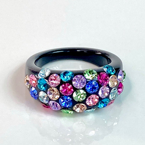 Vogue Crystal Acrylic Black Ring In Mixed Stone
