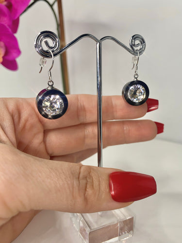 Chunky Black Acrylic Earrings With Crystal Gemstones