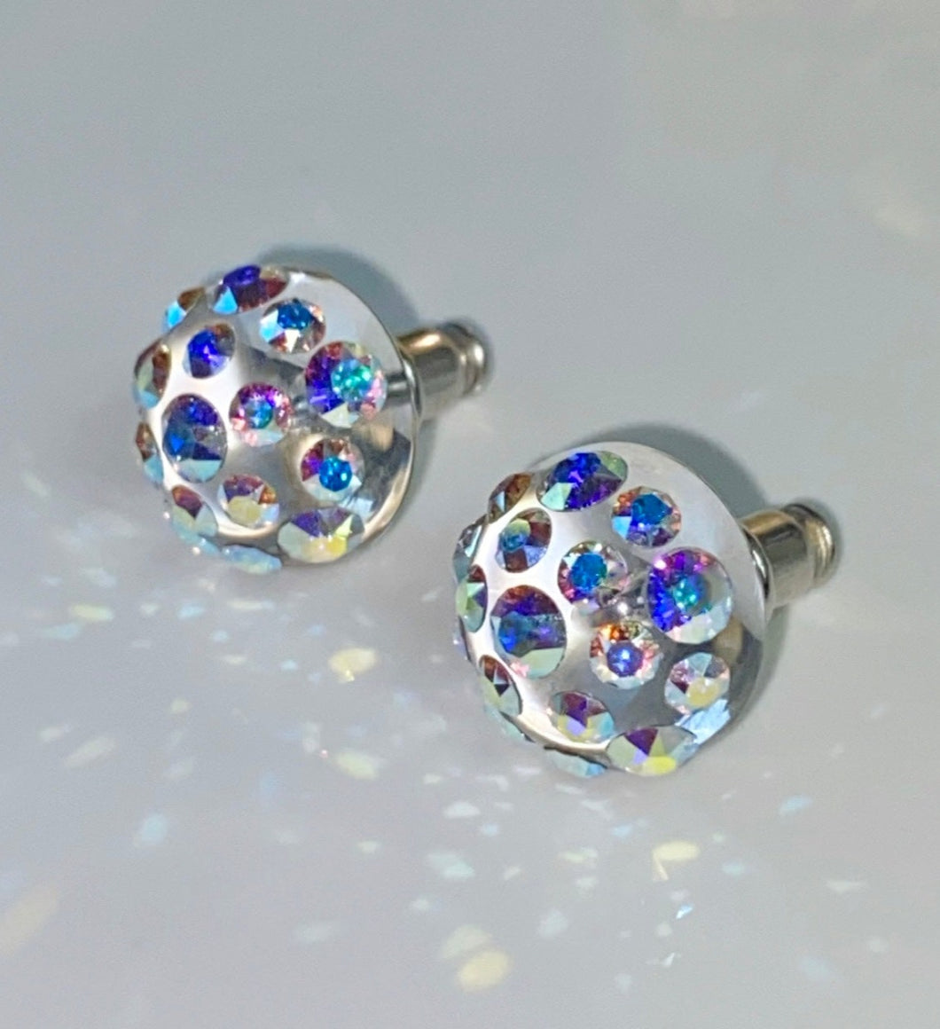 Clear Acrylic Stud Earrings With Aurora Borealis Crystal