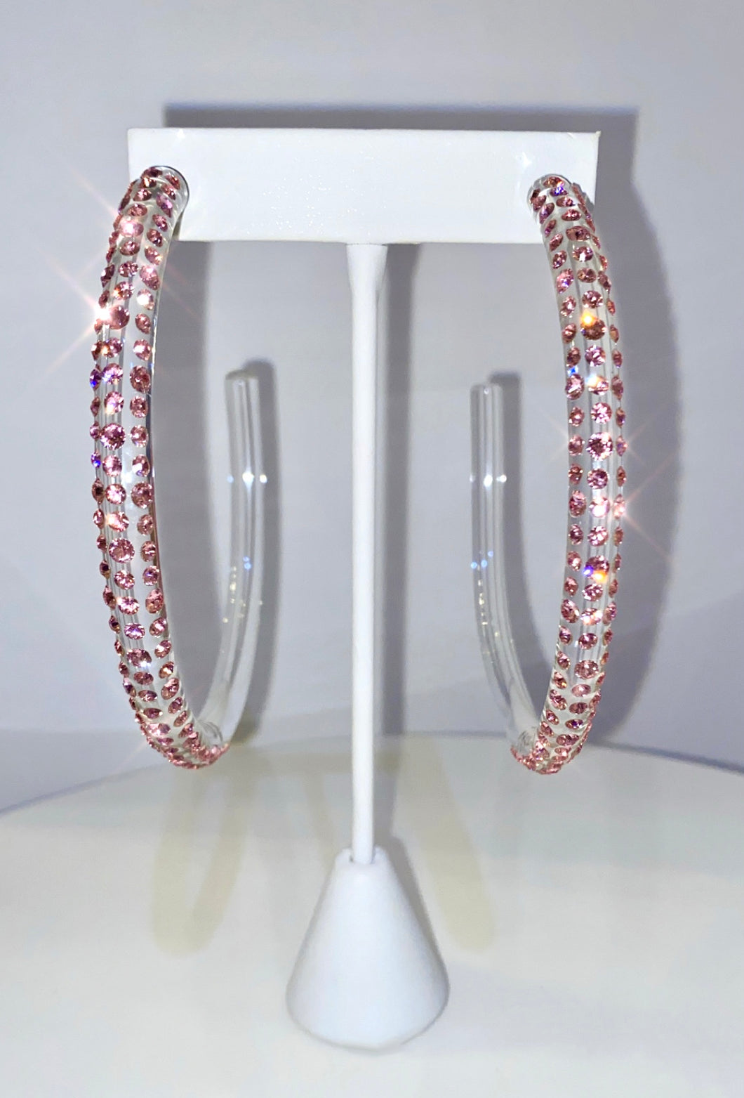 Clear Acrylic Stud Earrings With Pink Crystal Rhinestones – Lara
