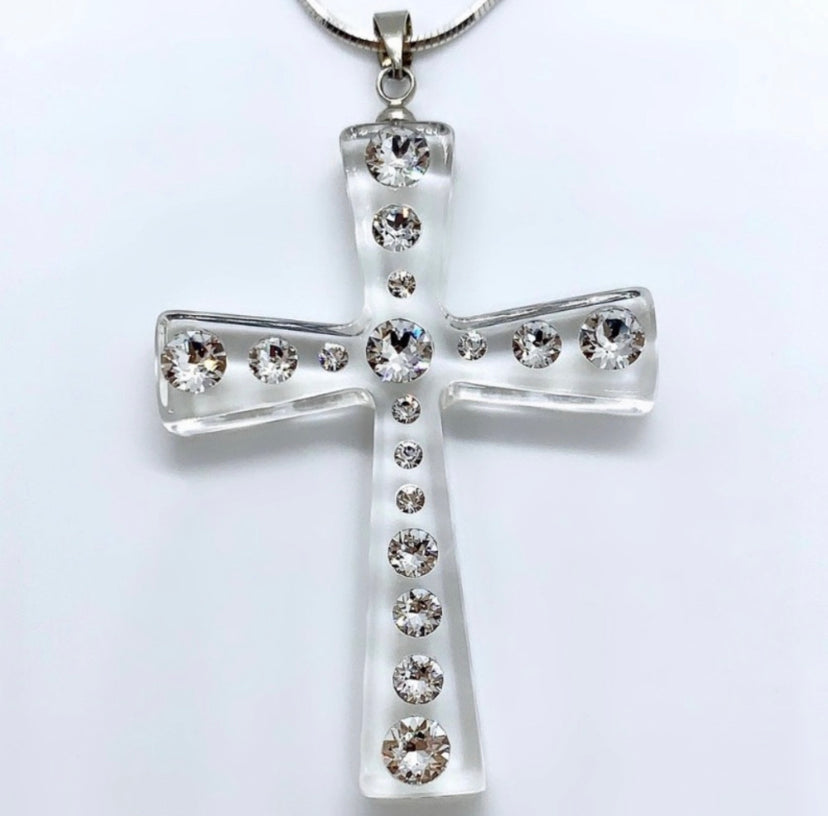 Large Clear Acrylic 3D Cross With Crystals