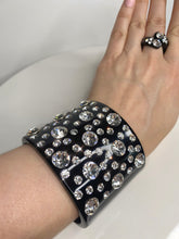 Large Black Acrylic Cuff Bracelet With Crystal Rhinestones
