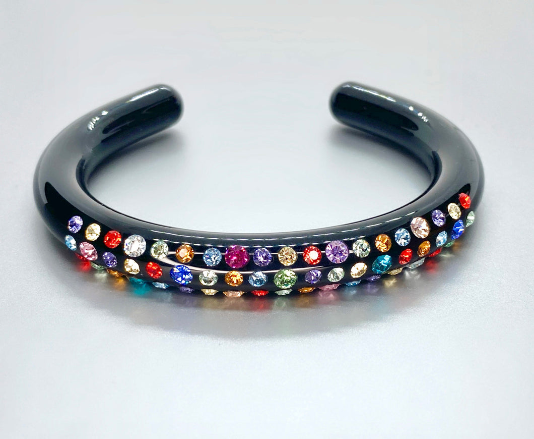 Multi Colored Acrylic Cuff Bracelet In Black