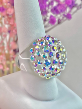 Clear Acrylic Dome Ring With Aurora Borealis Crystal Rhinestones