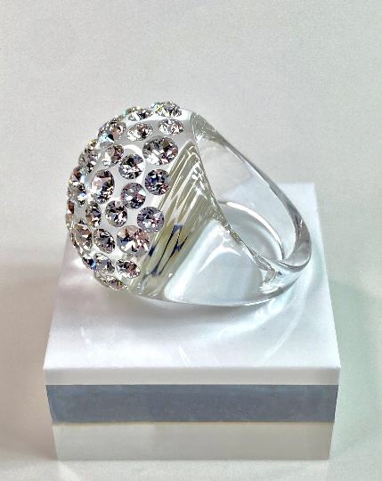Clear Acrylic Dome Ring With Crystal Rhinestones Lara Glam Jewelry