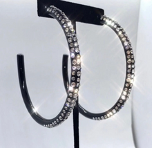 Oversized Black Acrylic Crystal Hoop Earrings